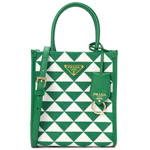 Prada Symbole Embroidered Tote bag geometric pattern leather trim Green